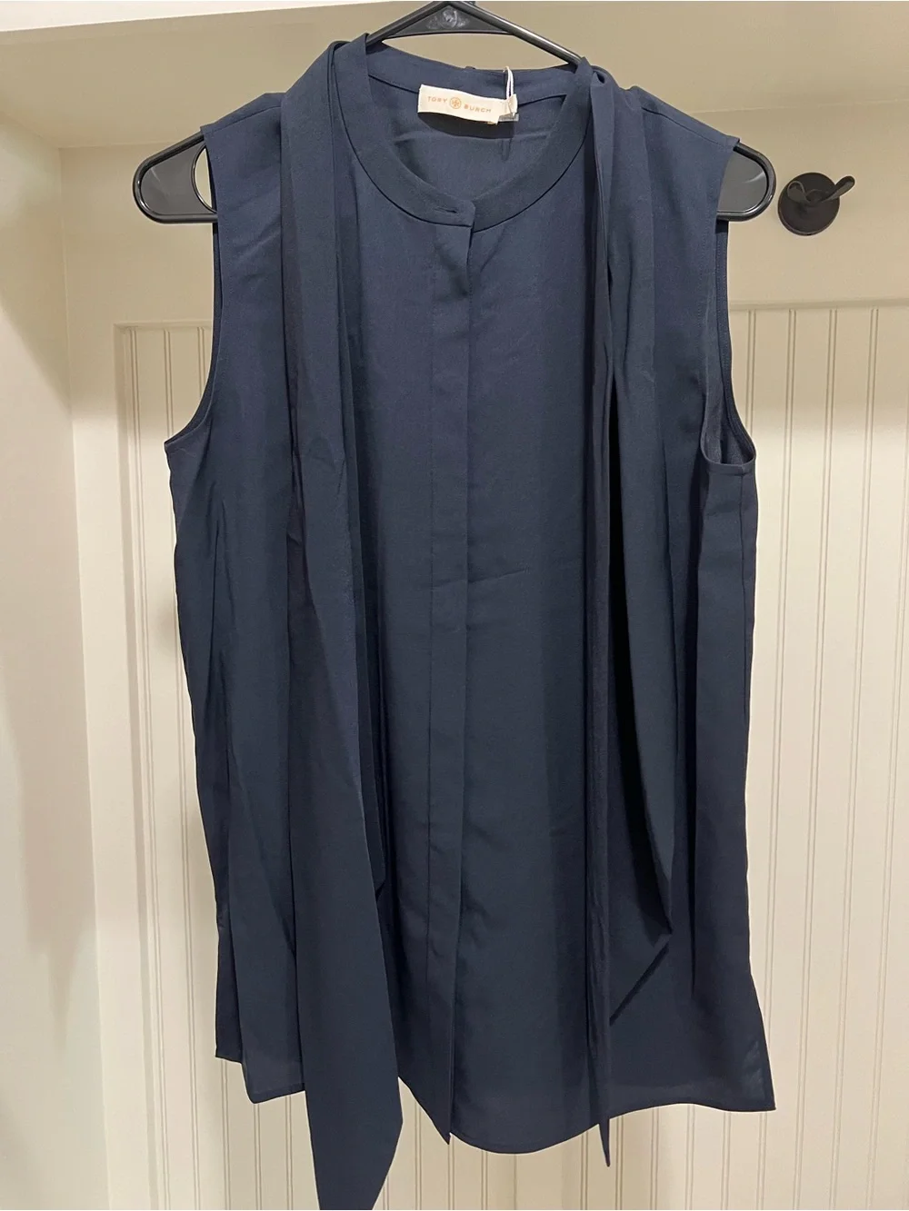 Tory Burch Navy Sleeveless Tie-Neck Camisole